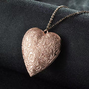 2Pcs Vintage Big Heart Photo Locket Necklace Set – Copper & Steel Unisex Pendant